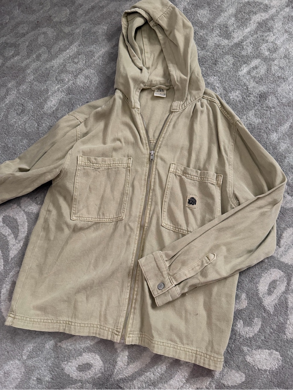 Boys Zara Beige Hooded Zip Front Jacket - Picture 3 of 6